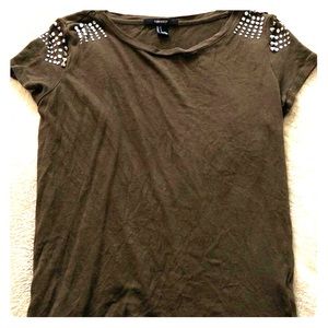 Forever 21 Studded Army Green Tshirt